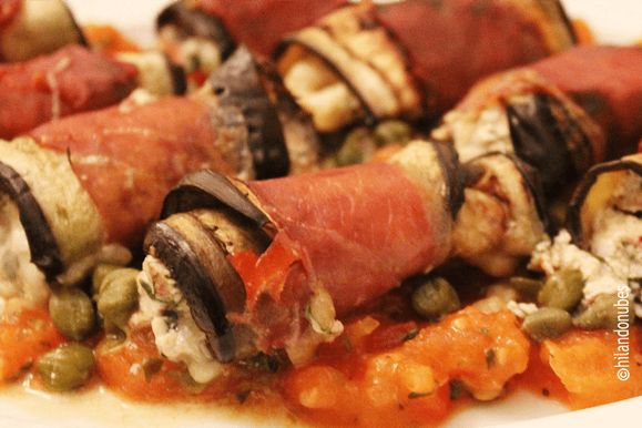 entrehuesosdecereza rollito de berenjena y queso